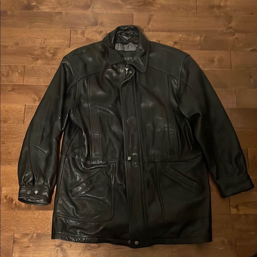 Plus Sized Men's Black Leather Jacket